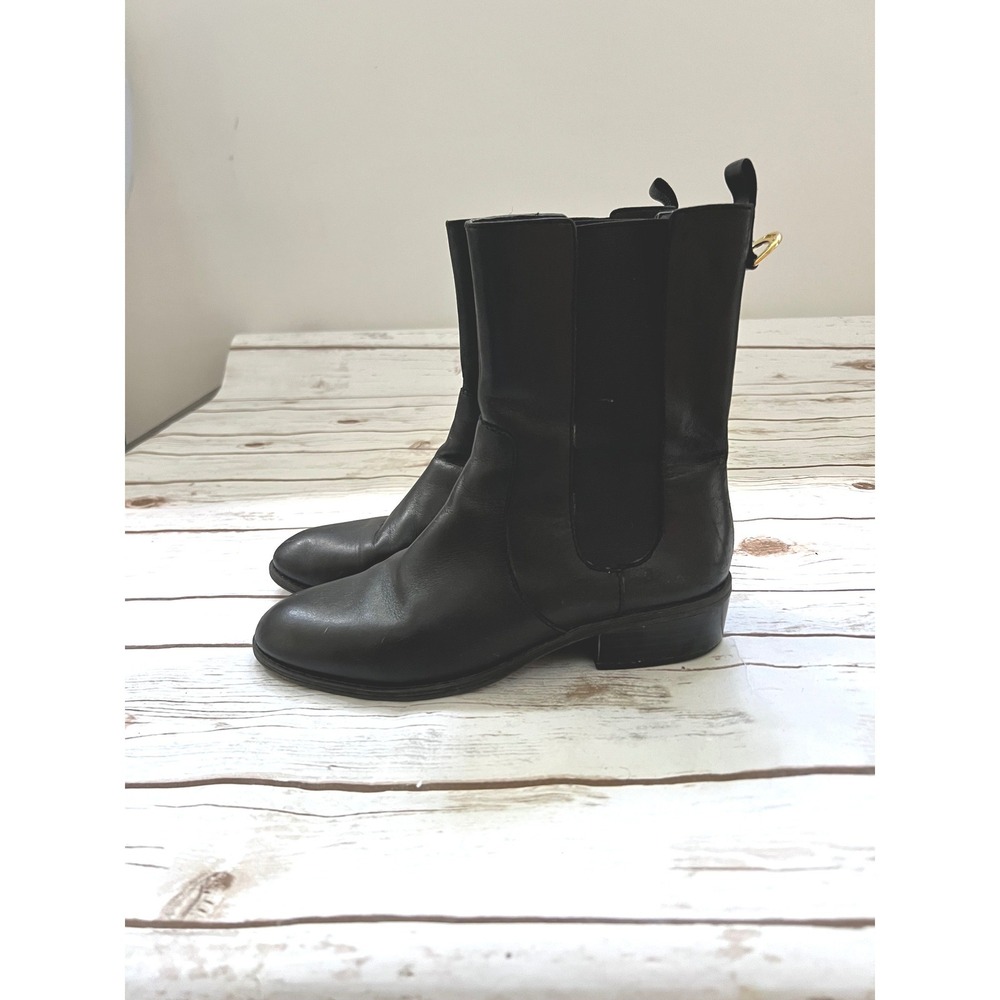 Ralph Lauren McKenzie Chelsea Boots Black Leather Gold D-Ring Size 7B